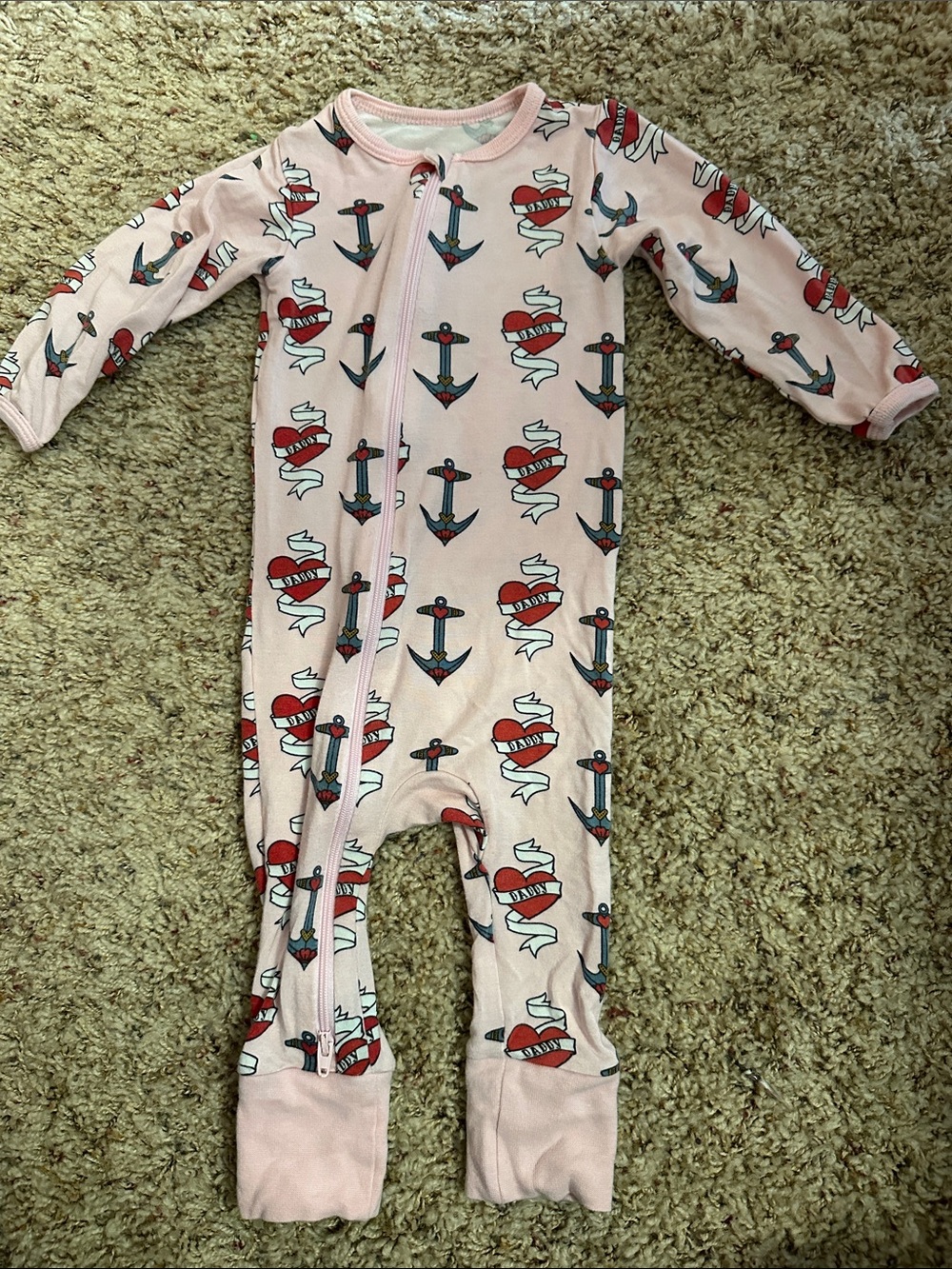 Bestaroo Pink Anchor & Heart Print Kids One-Piece Pajamas size 6-12 mos.